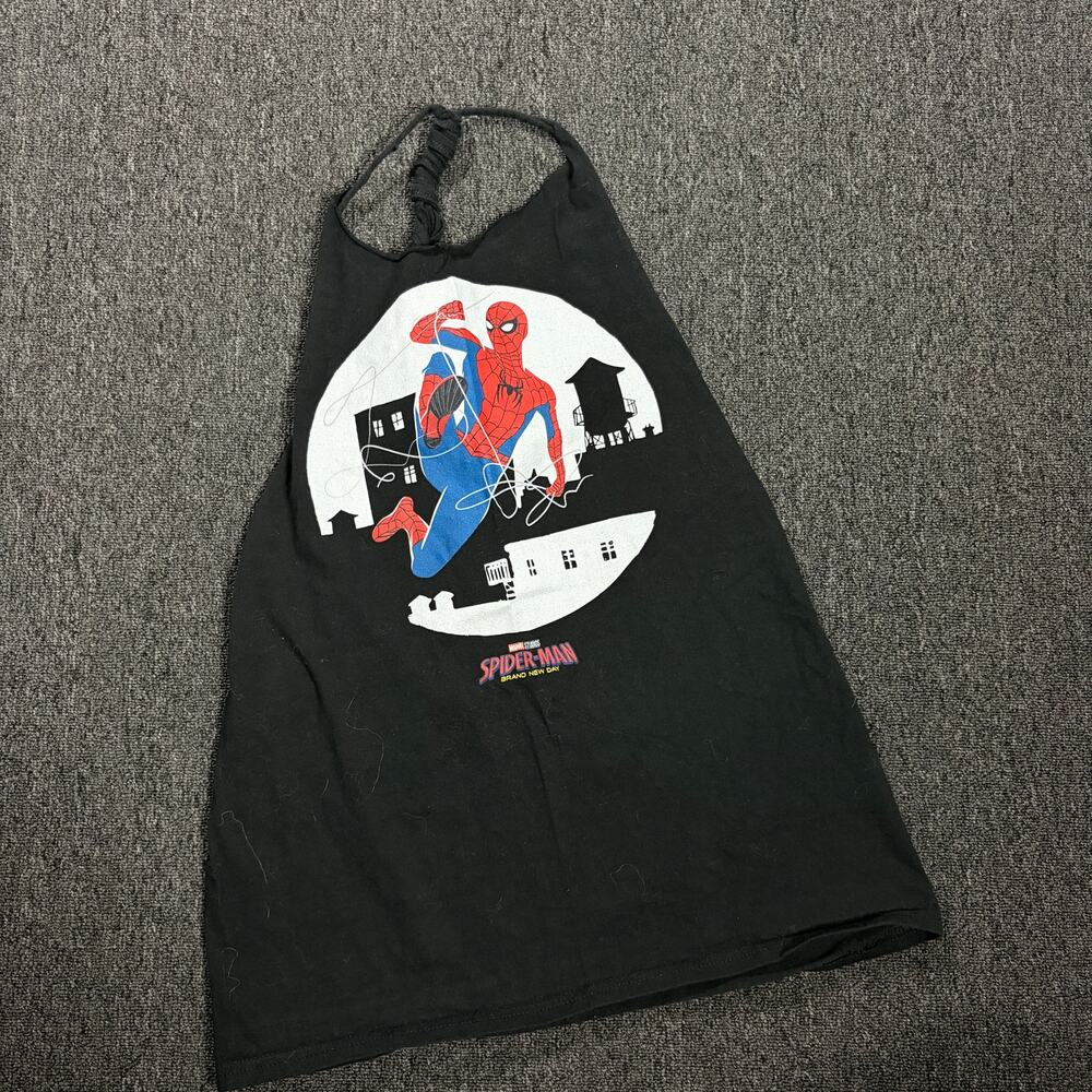 Vintage Y2k Spiderman Marvel Movie Promo Black Racerback Cut Tie Tank Top Small